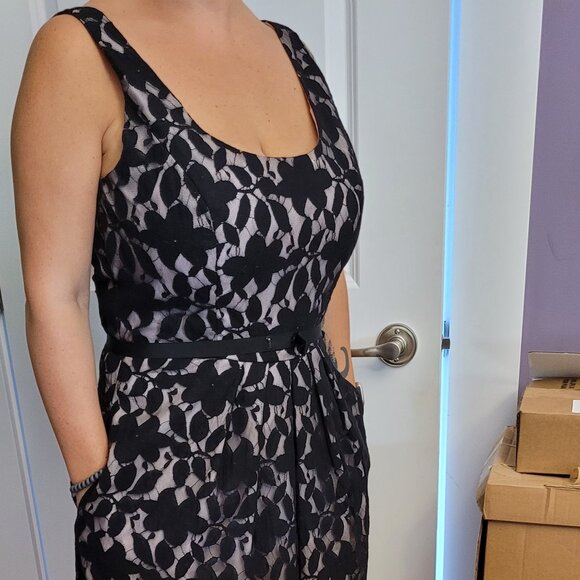 Ladies Black Lace overlay cream dress - Picture 1 of 6